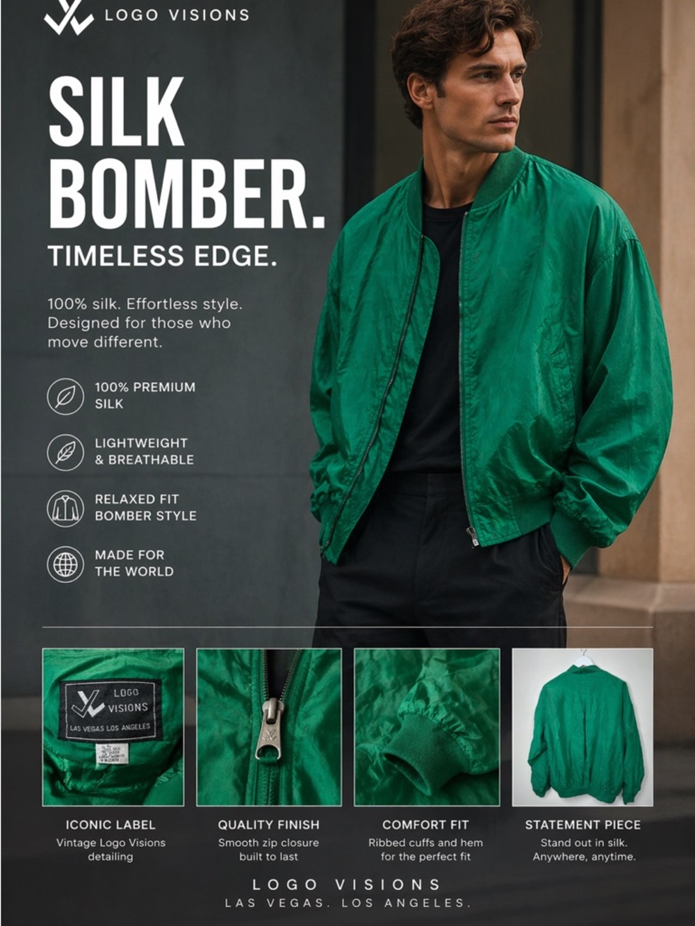 Vintage 100%  Silk  Green Shell Bomber Jacket large